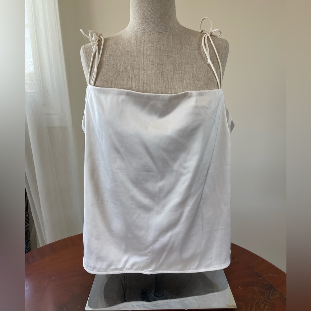 Abercrombie & Fitch White Satin Tie-Shoulder Tank Top